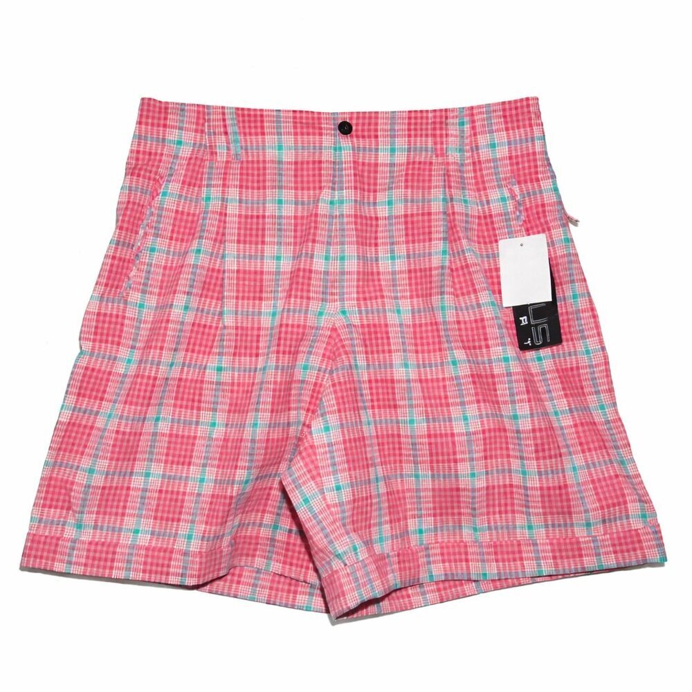 Chaus Sport Pink & Turquoise Plaid Cotton Shorts Size 16 NWT Preppy Summer